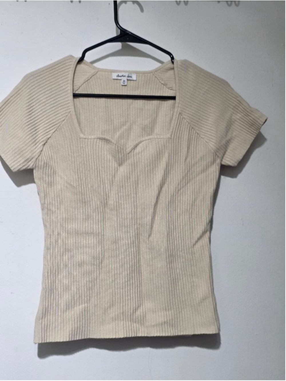 Women's Another Love Beige Ribbed Short Sleeve Tee XS
